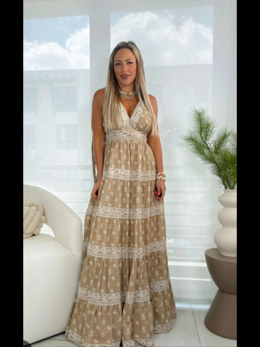 Freemarket In The Wind Paisley Maxi Dress Taupe Size Small